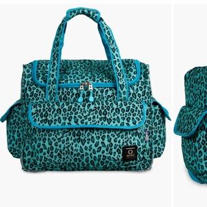 Teal Leopard Print Tote Bag with wheels